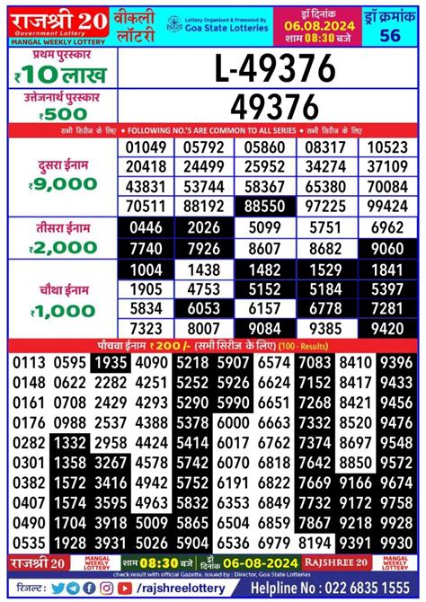 rajshree 20 mangal weekly lottery